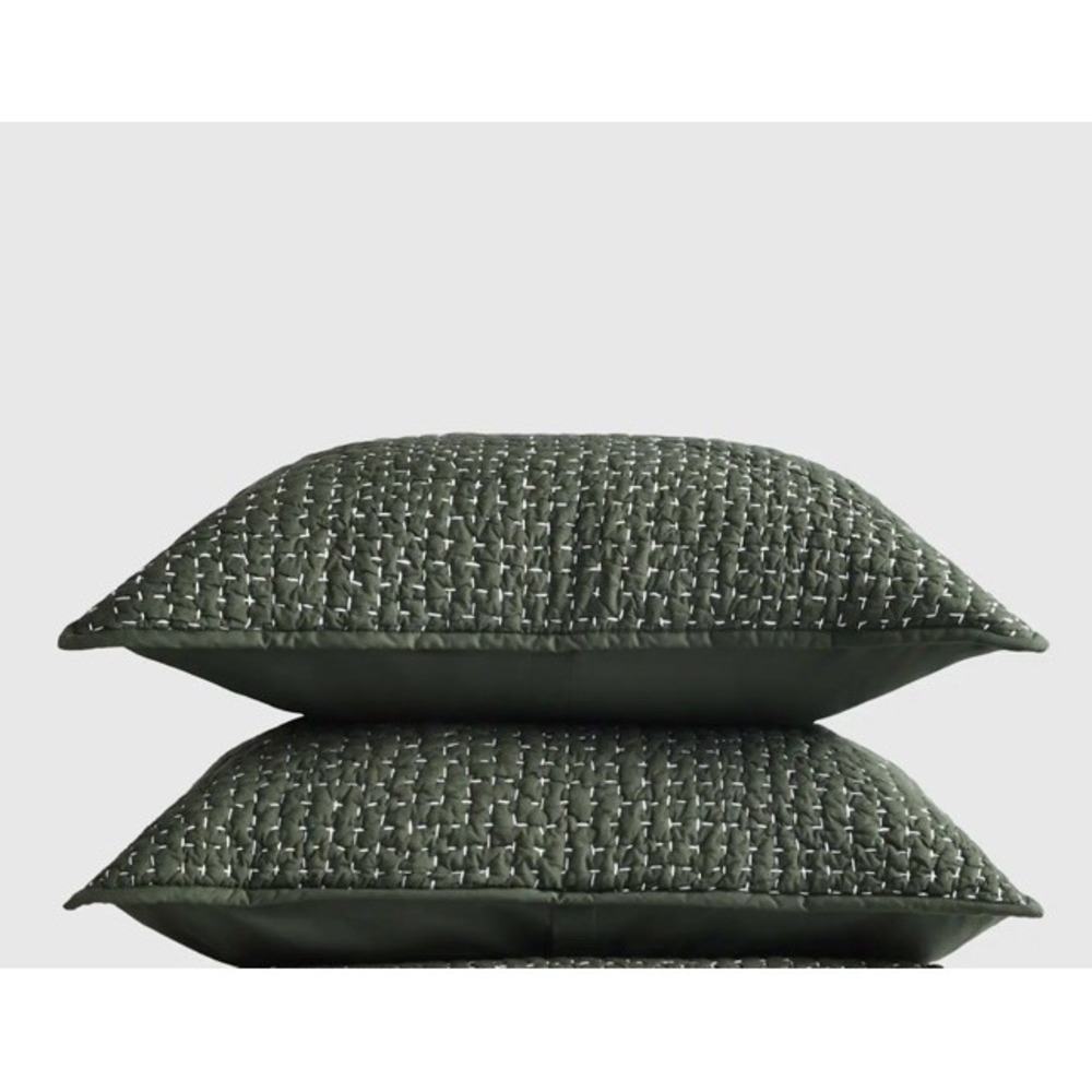 Quince Organic Cotton Hand Stitched Quilted Shams Set of 2 Standard Pine Green